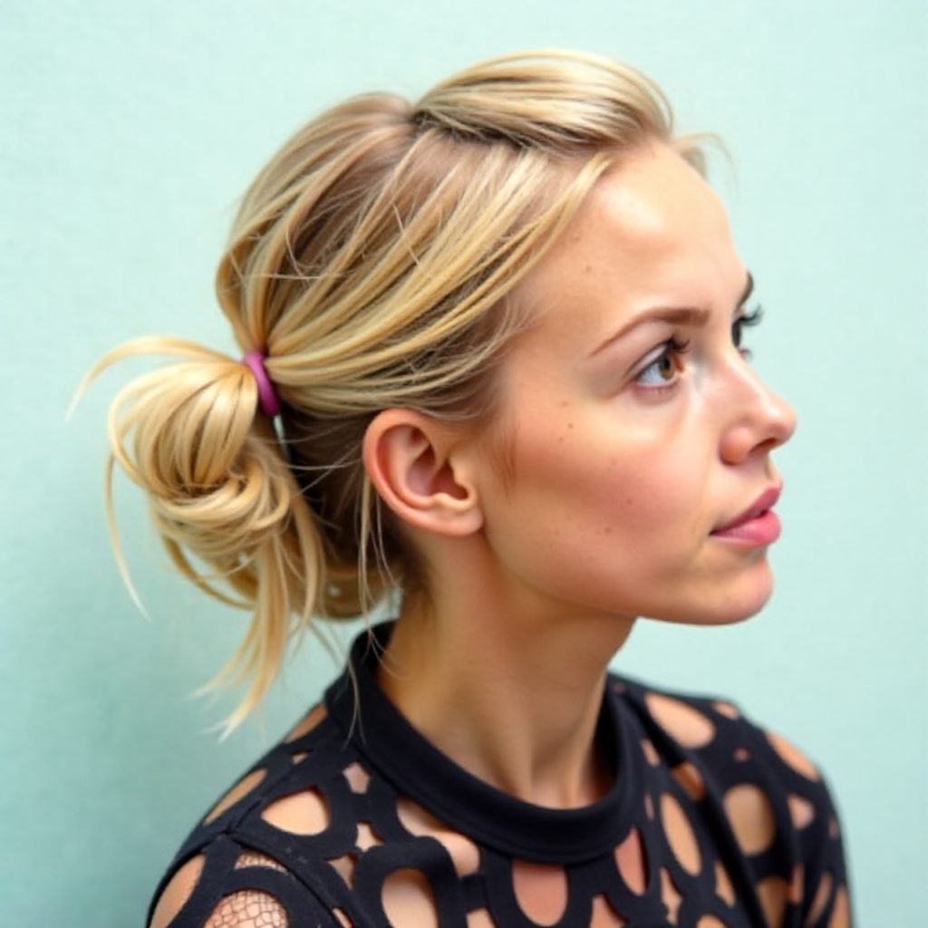 twisted updo with bangs for medium hair