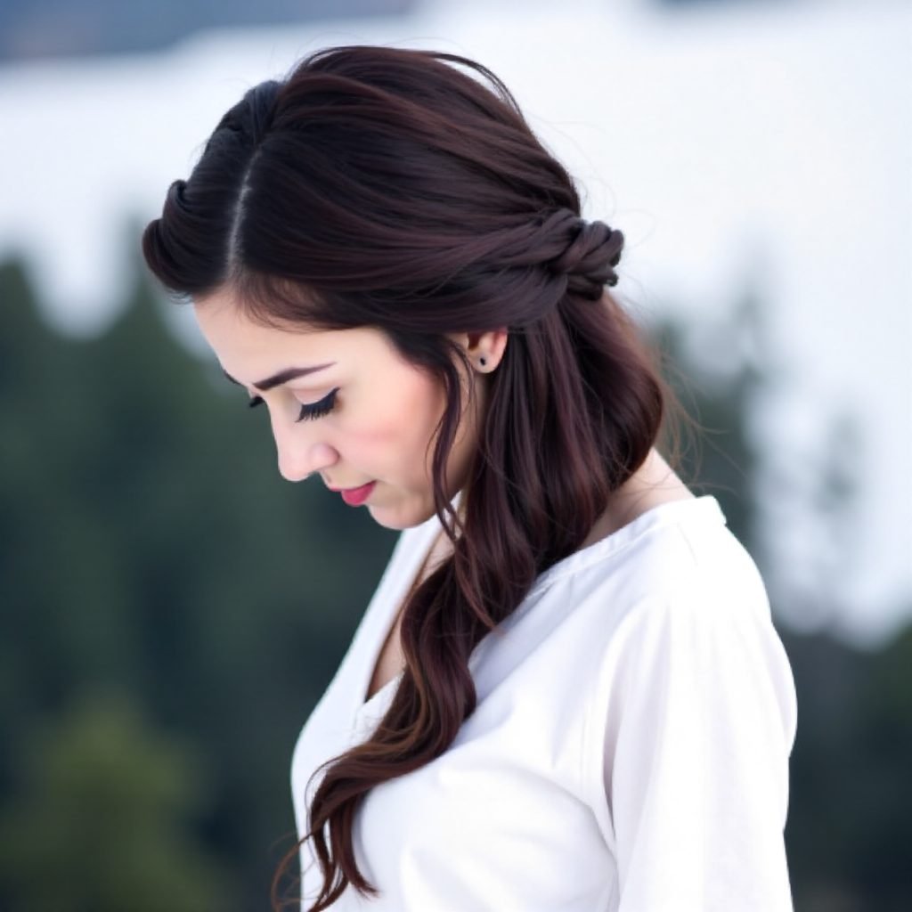 side wavy ponytail with a braid