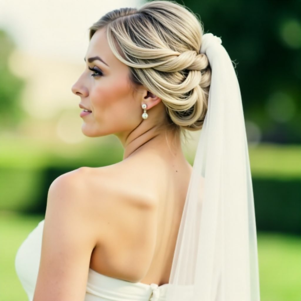 beach wedding hairstyle with flowers and veil