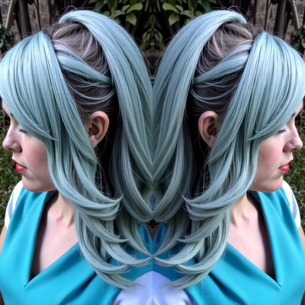 pastel blue hair with black lowlights