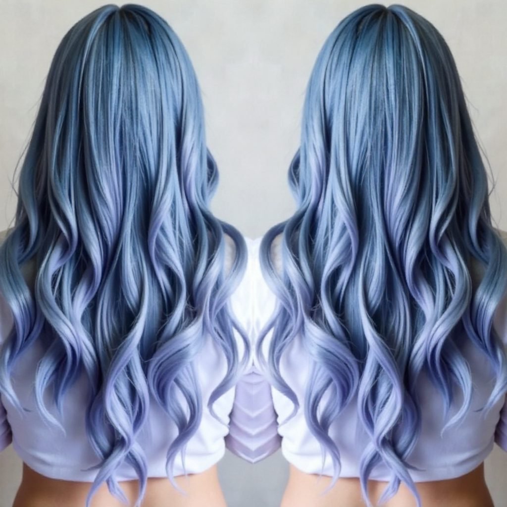 pastel blue ombre for long hair