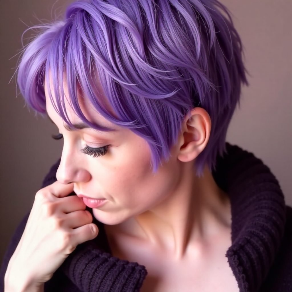 pastel purple hair color and milkmaid braid updo