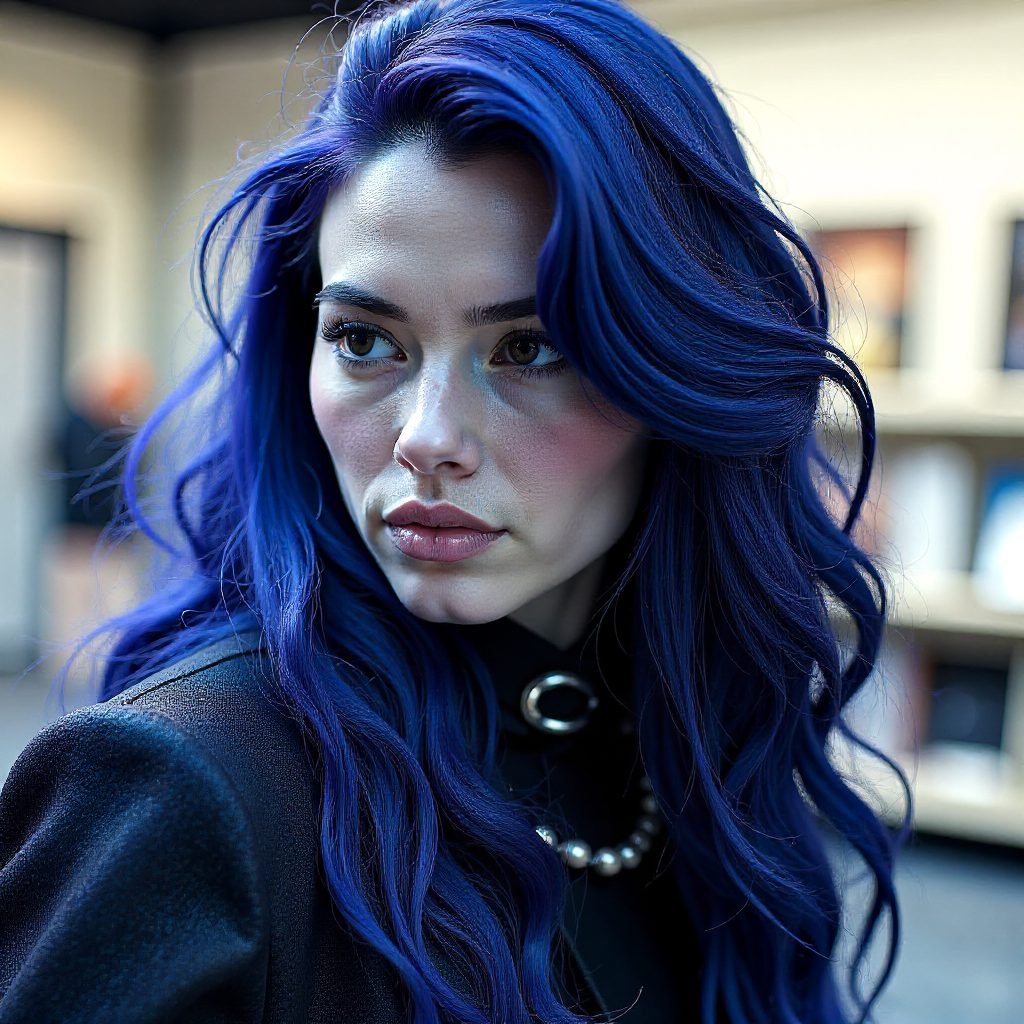 Long Black Hair With Blue Highlights