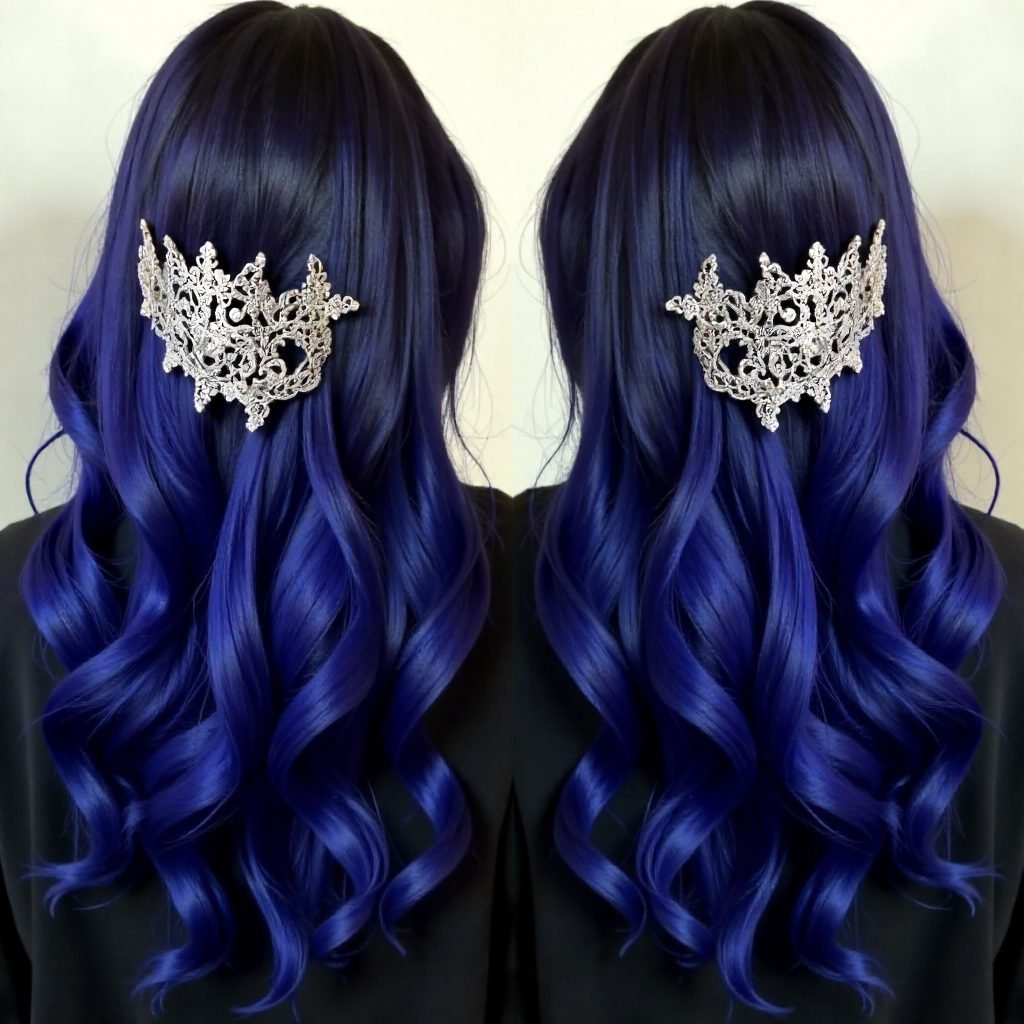Black Hair With Blue Ombre And Purple Highlights