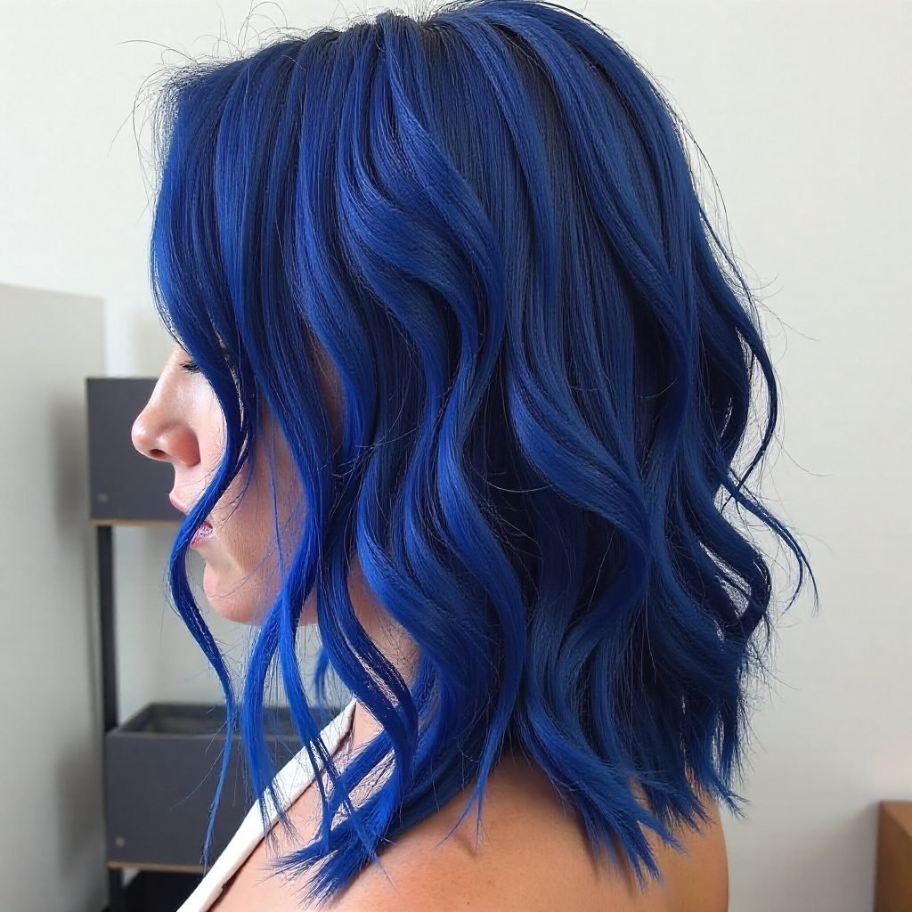Medium Layered Dark Blue Hairstyle