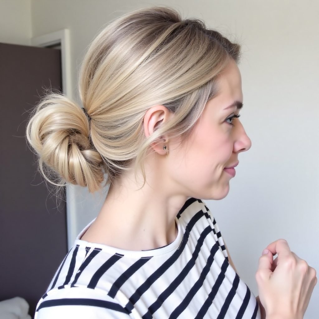 Messy Low Bun With A Side Fishtail