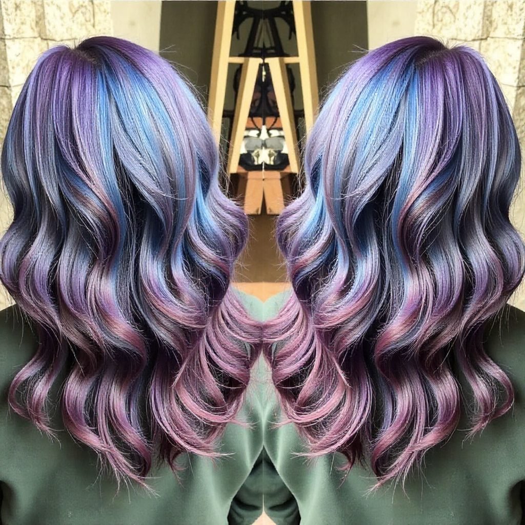 Purple And Teal Balayage Hair