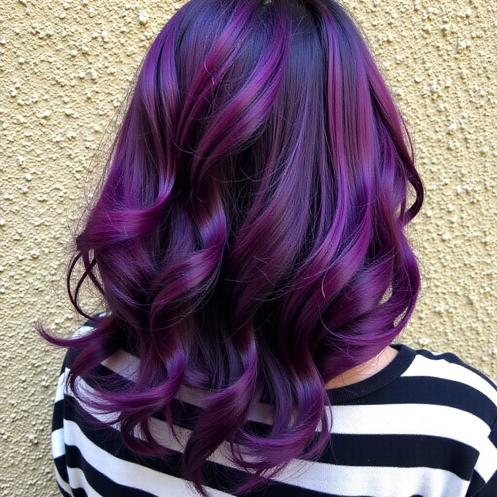 Bright Blue And Purple Balayage Hair