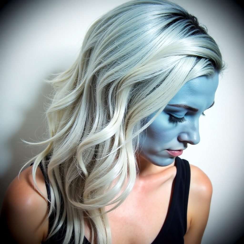 Pastel Blue Hair With Silver Balayage