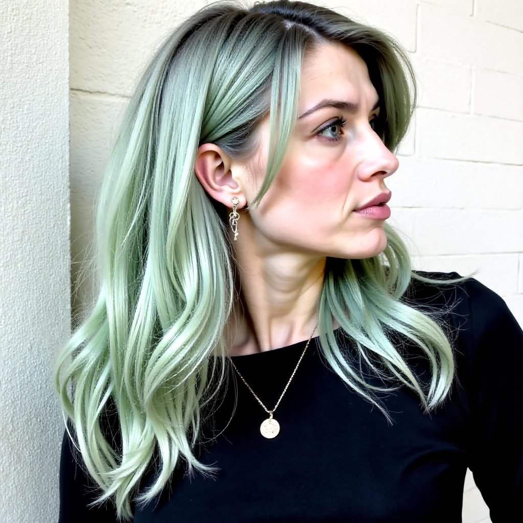 Wavy Pastel Green Hair