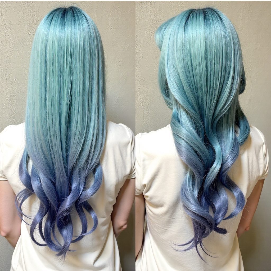 Long Mint Green To Pastel Purple Ombre
