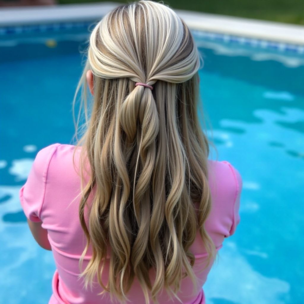Half Up Hairstyle with Braided Flower