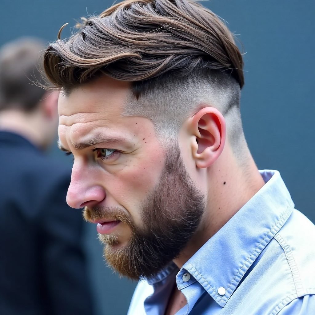Short Middle Part Haircut with High Skin Fade