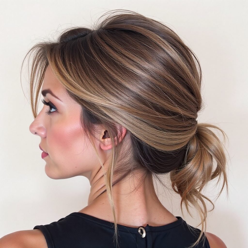 Crown Twists into Low Bun with Loose Strands