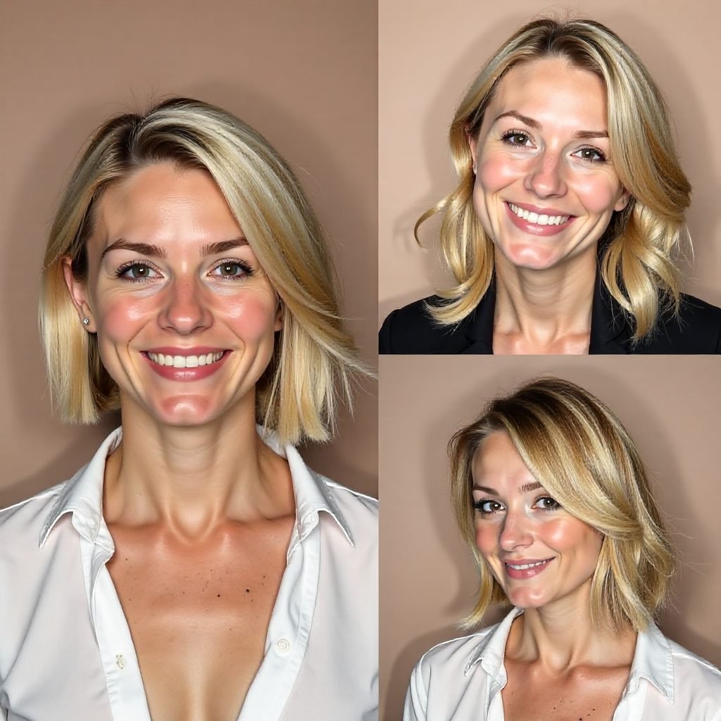 Deep Side Part Layered Long Bob for Mature Ladies