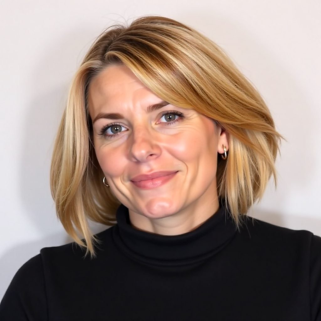 Textured Bob with Side Swept Bangs for Women over 50