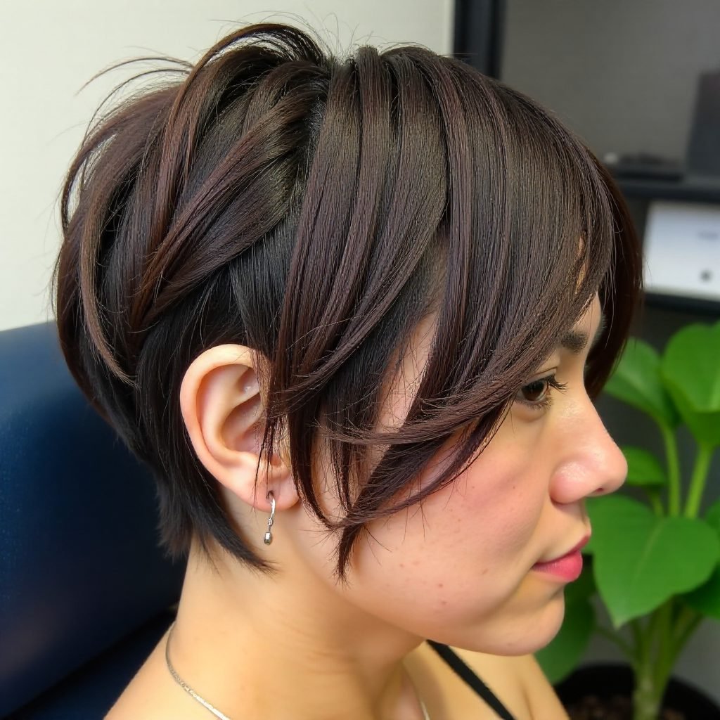 Short Brown Hair with Feathered Layers and Babylights
