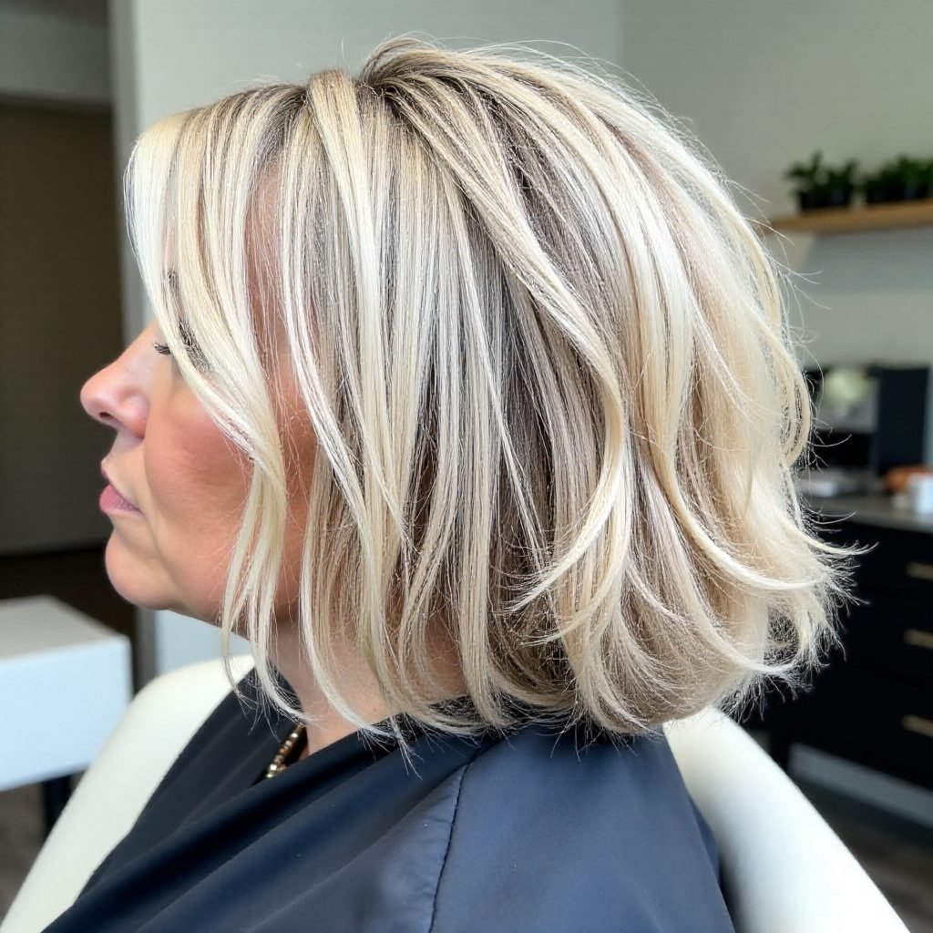 Tousled Blunt Bob with White Highlights for Thick Hair over 50