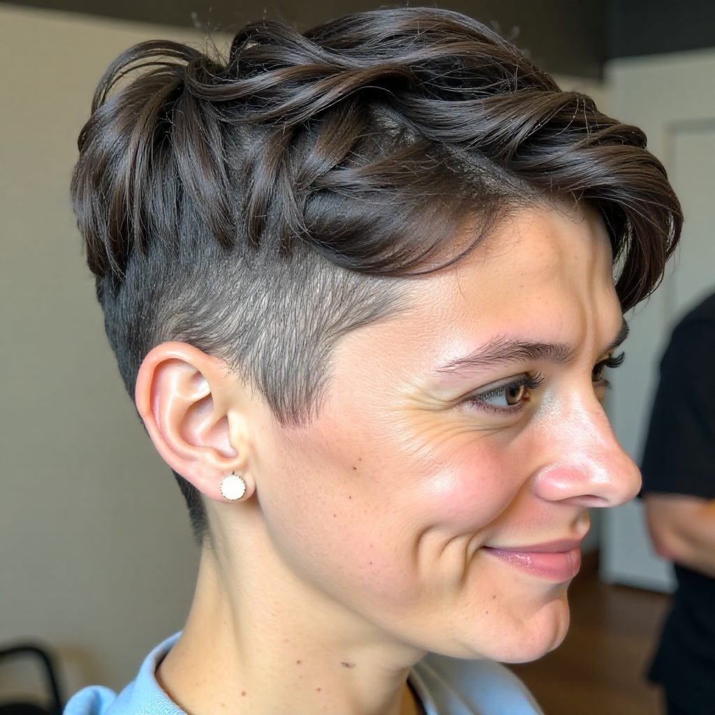 Short Spiky Cut on Dark Salt and Pepper Hair
