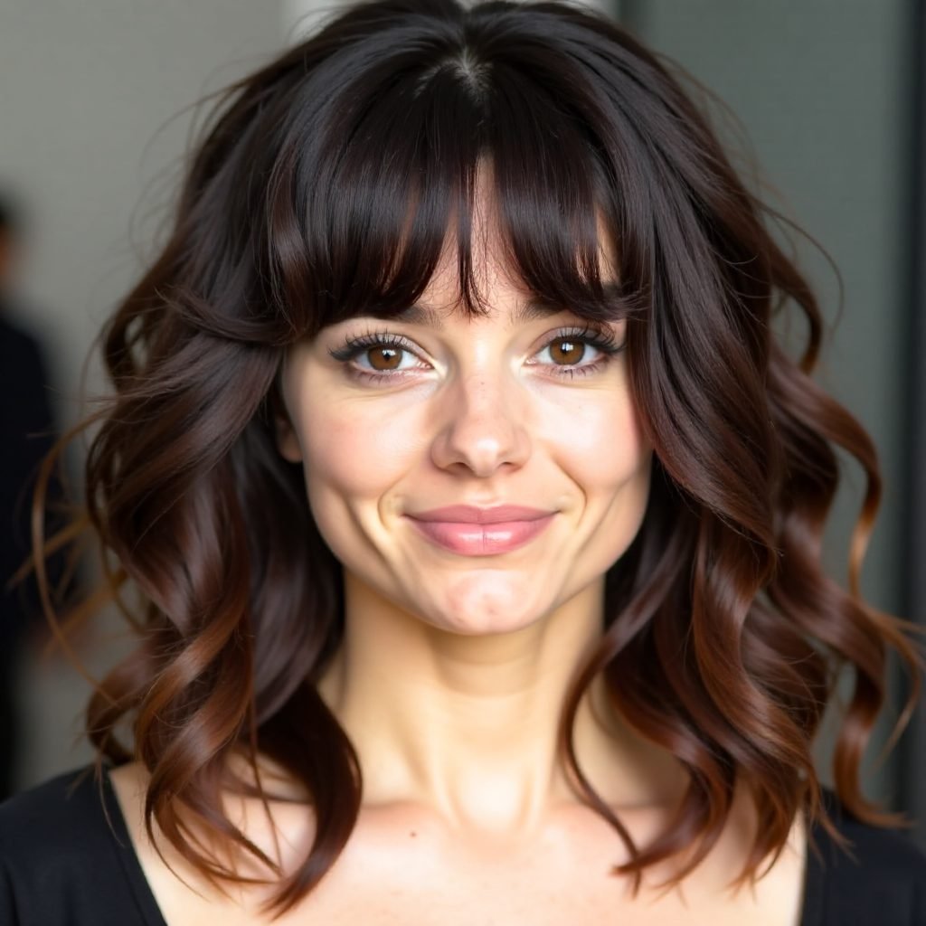 30 Flattering Ideas of Curtain Bangs for a Round Face Shape