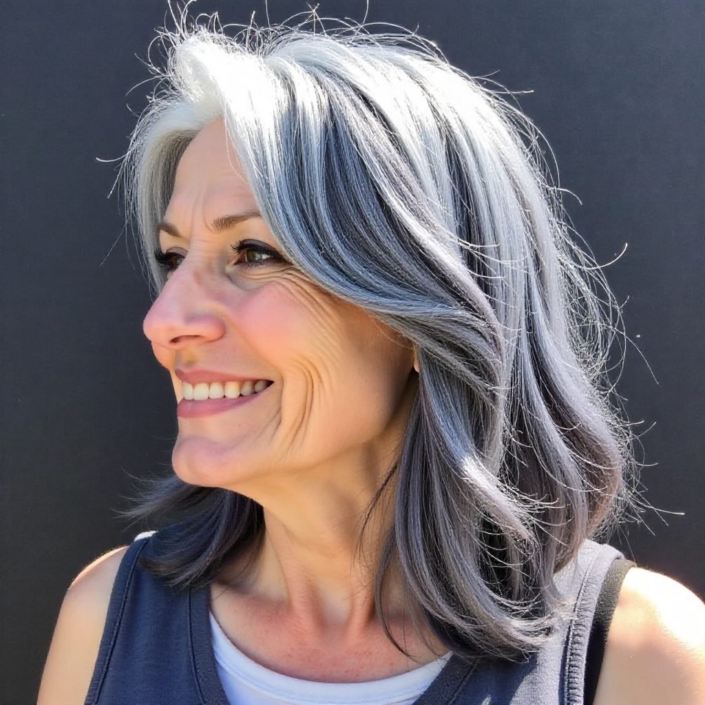 Inspiring Silver Hairstyle with Colorful Highlights