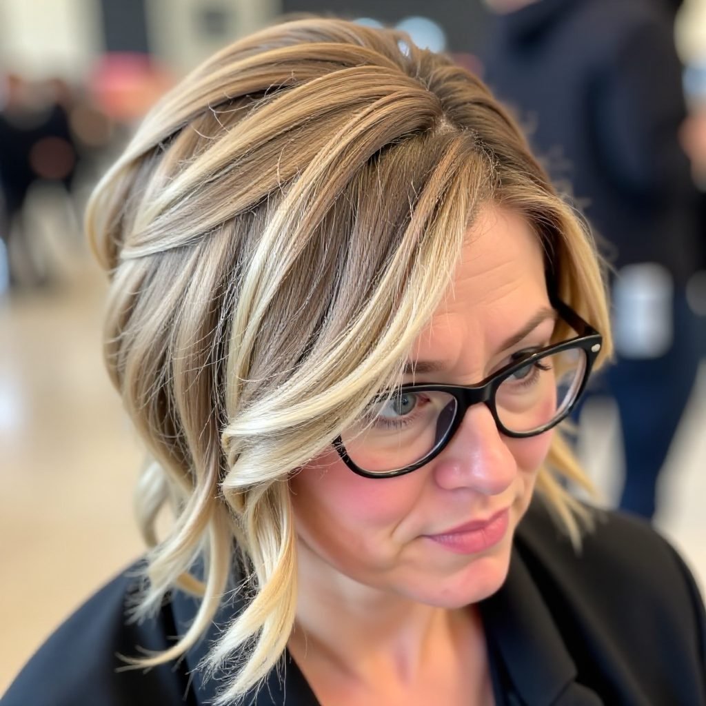 Blonde Wavy Bob with Side Parting