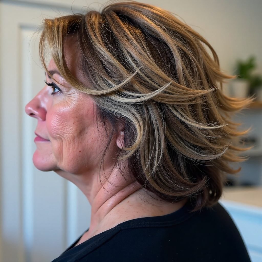Short Highlighted Hair with Feathered Layers