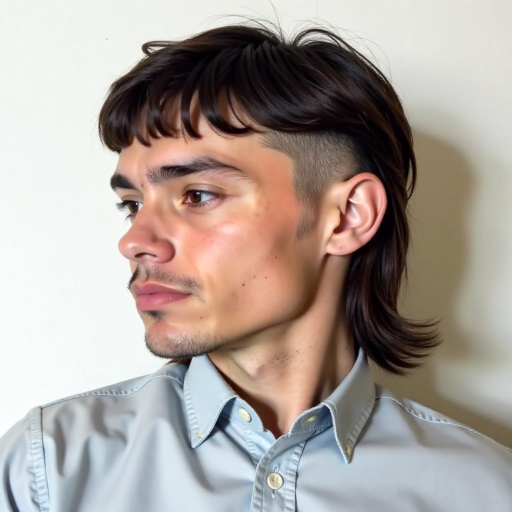 Mens Hairstyle Featuring Elements of Bowl Cut and Mullet