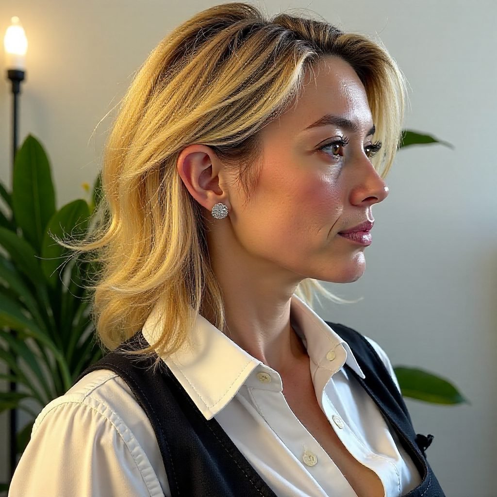 Chin Length Blonde Bob with Curtain Bangs for over 50