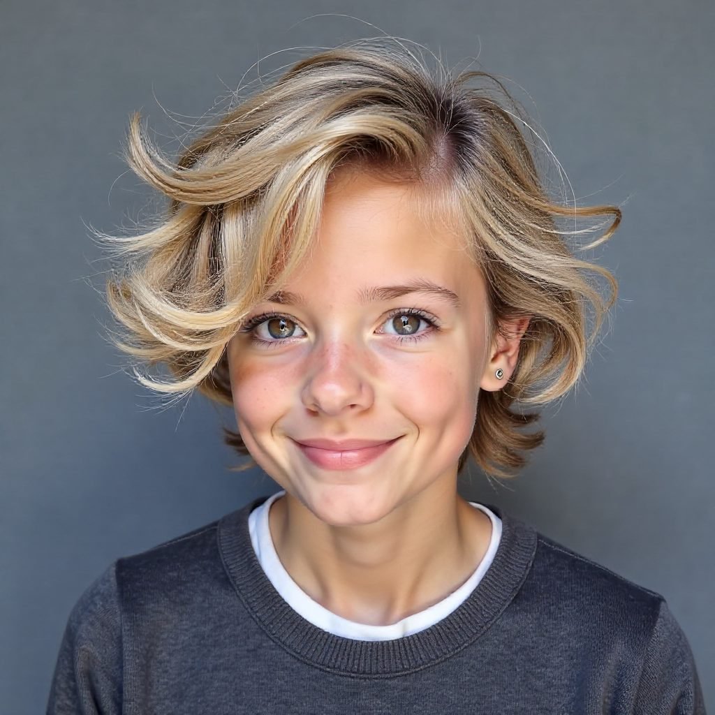 Short Naturally Curly Hair with Gray Hair Blending and Glasses