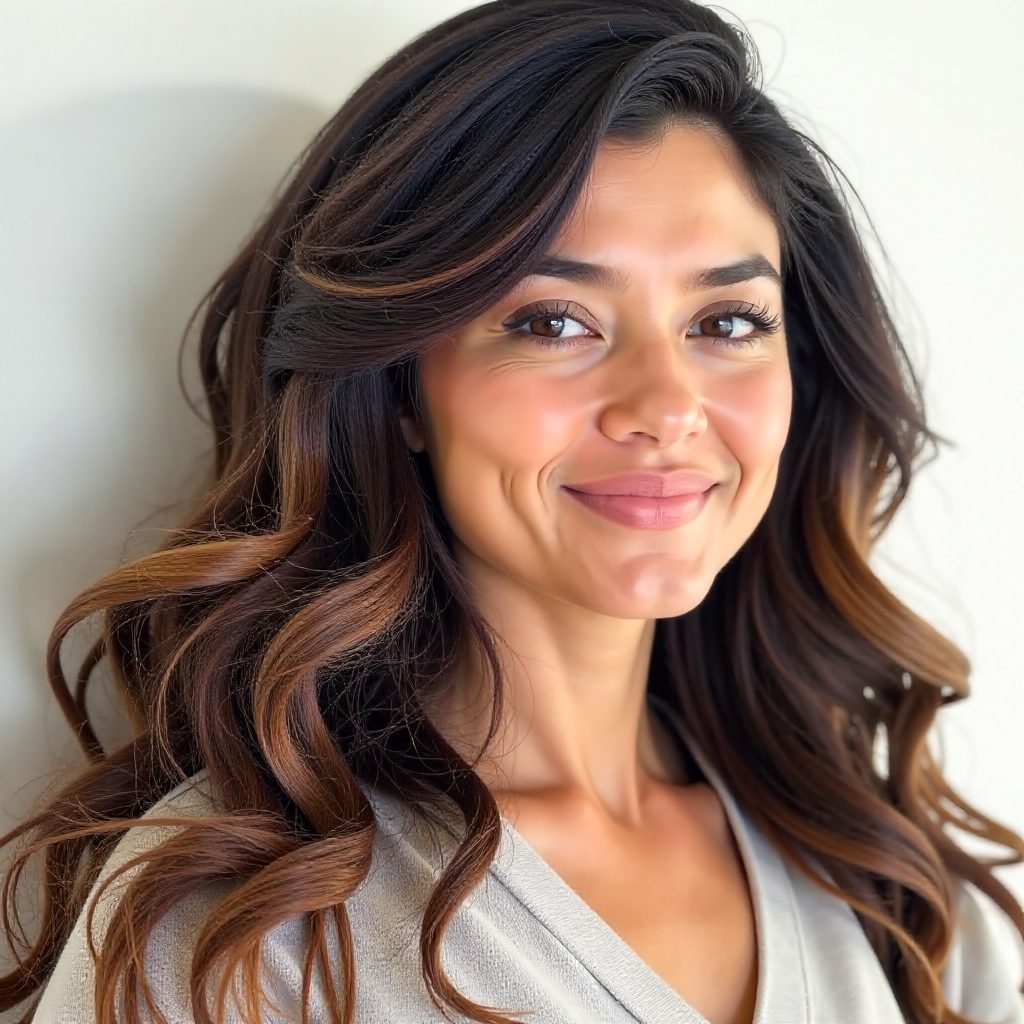 Long Hair with Side Bangs for Round Face Shape