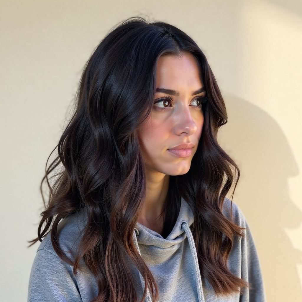 Medium Length Middle Part Hairstyle with Box Braids and Curls