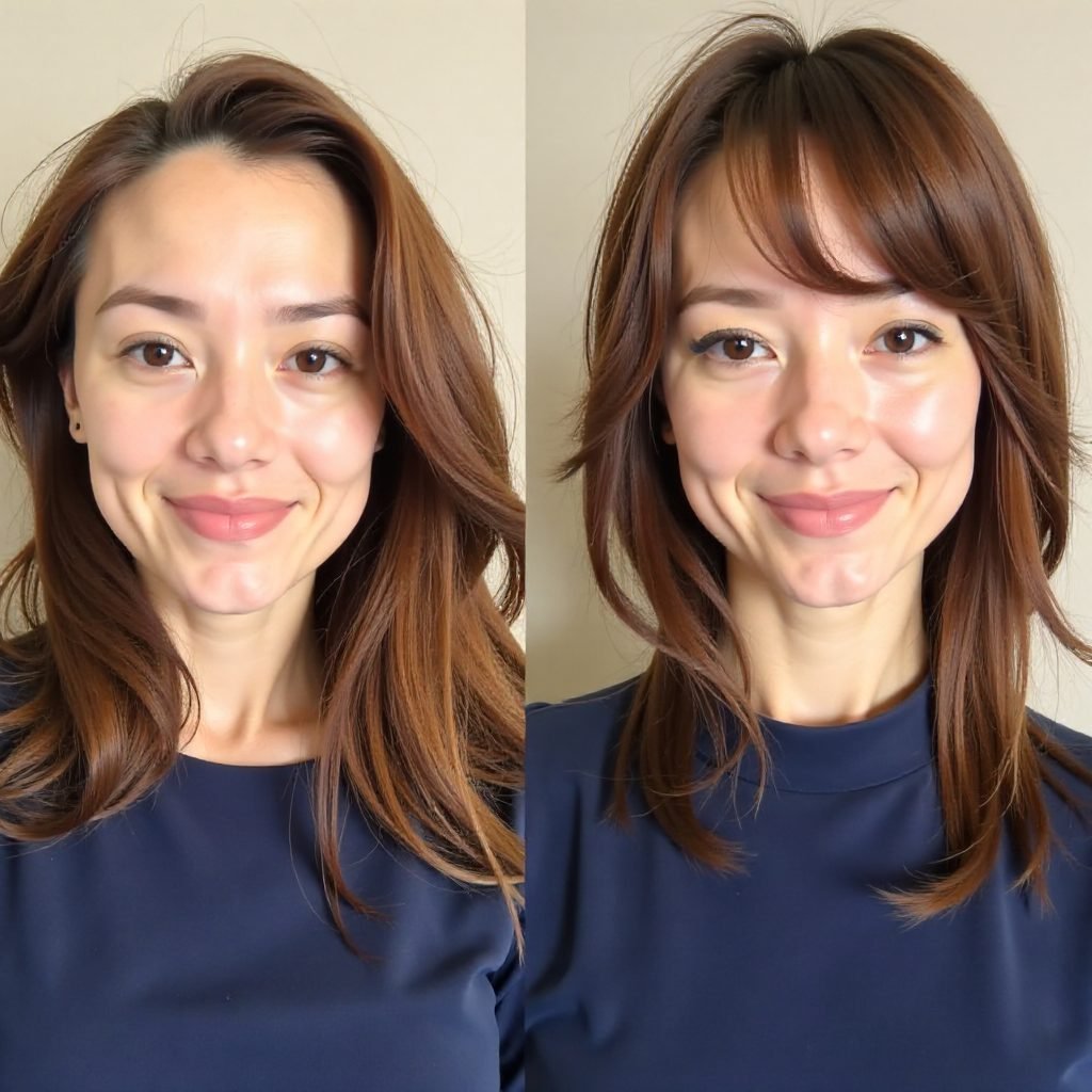 Medium Wavy Hairstyle with Bottleneck Bangs