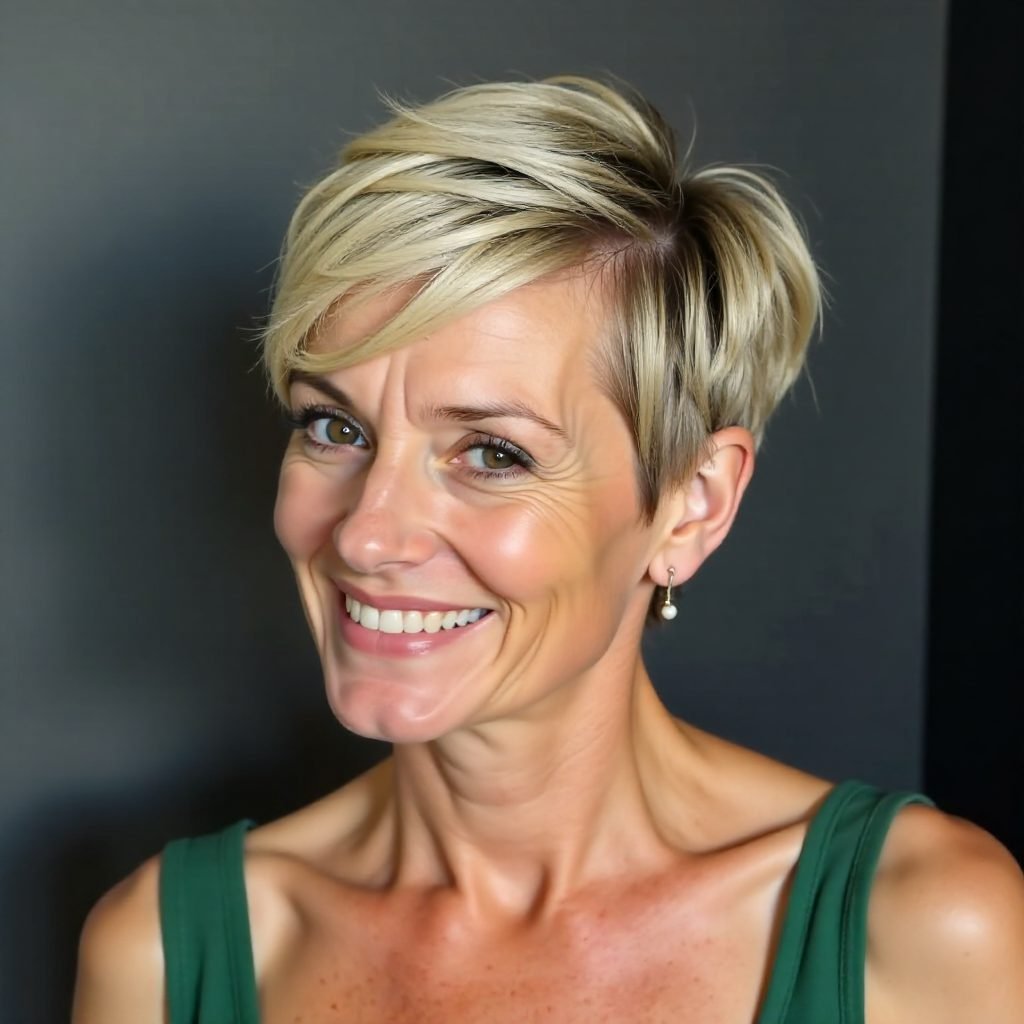Asymmetric Pixie Cut with Blonde Highlights