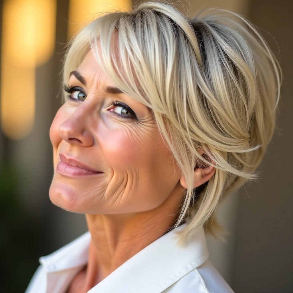 Wispy Pixie with Bangs for Graying Hair