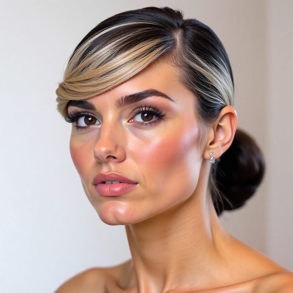 Chic Sleek Bun with Wedding Headpiece