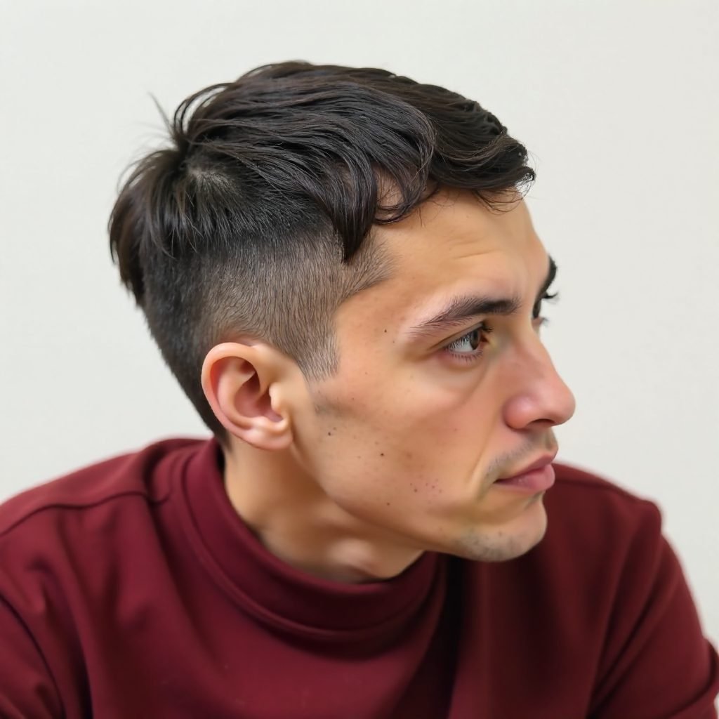 Slicked Back Hair with Mid Fade