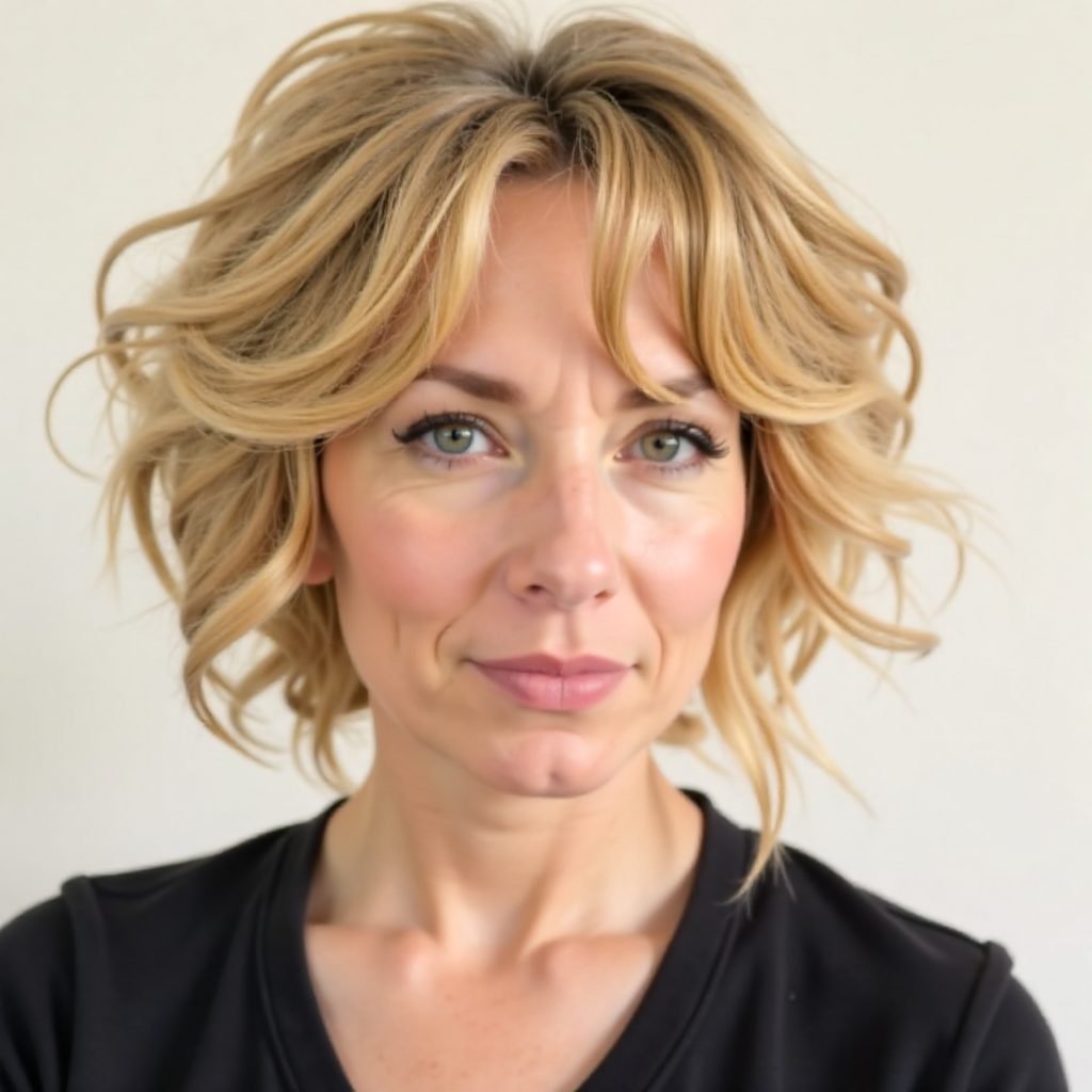 Curly Hairstyle with Bangs Over