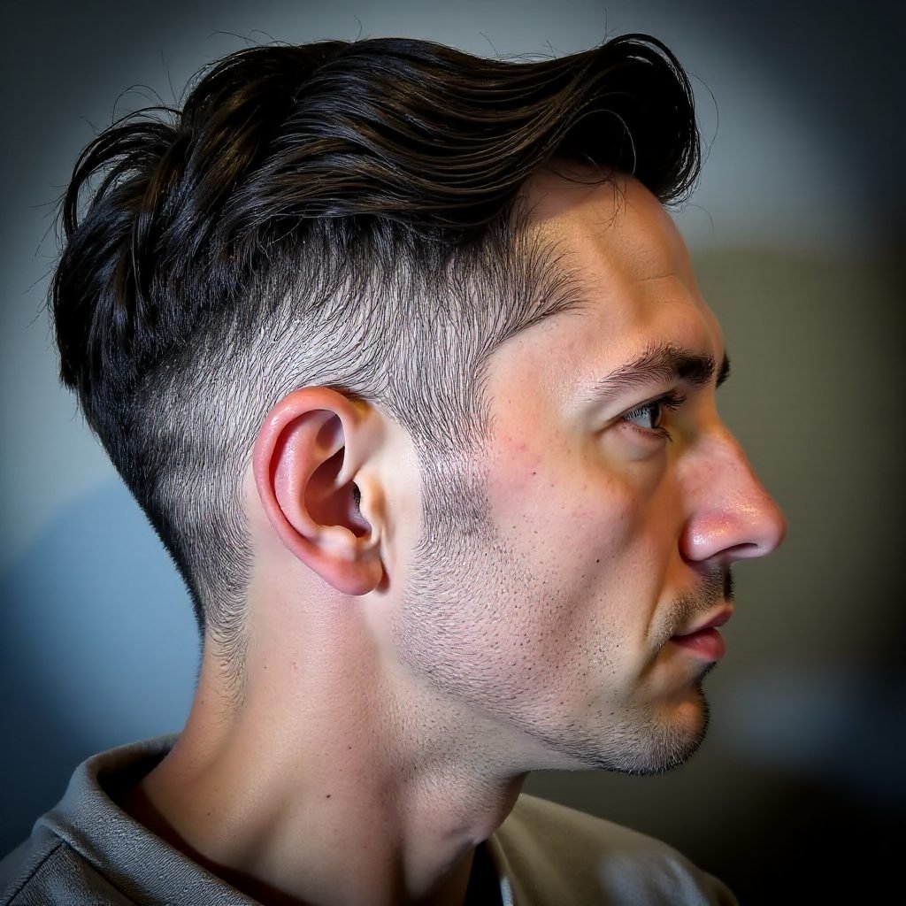 Short Curtain Hairstyle with Drop Fade for Boys