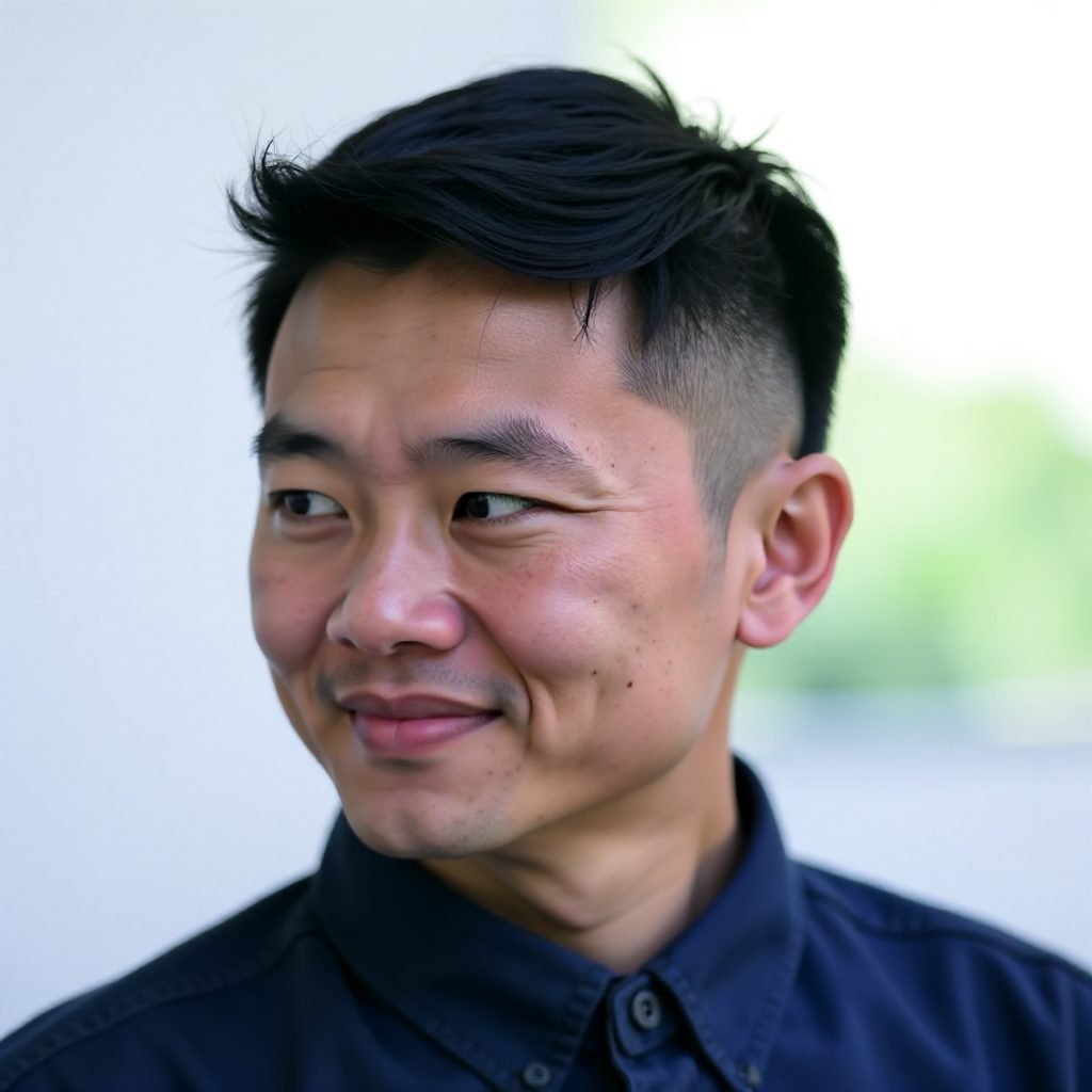 Professional Asian Men Pompadour Hairstyle with Skin Fade