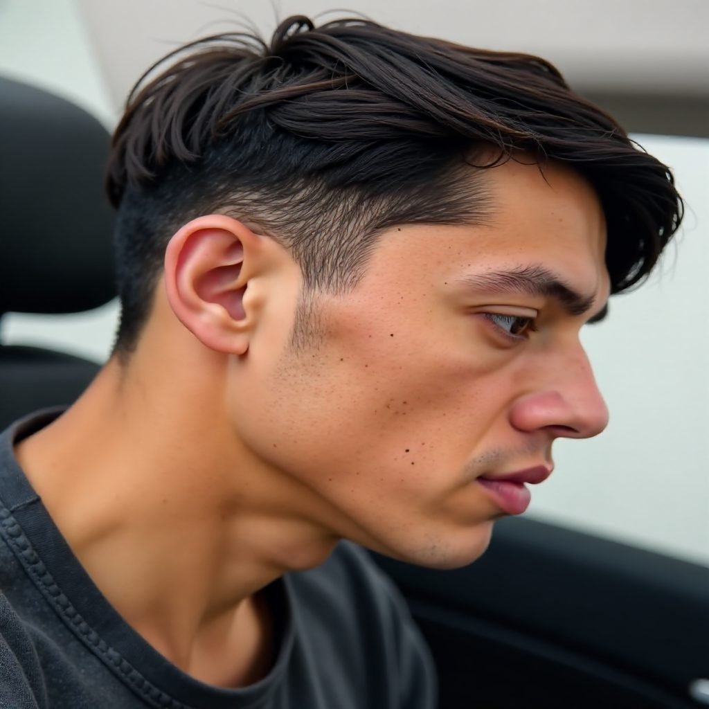 Side Part with Low Fade for Straight Hair Men