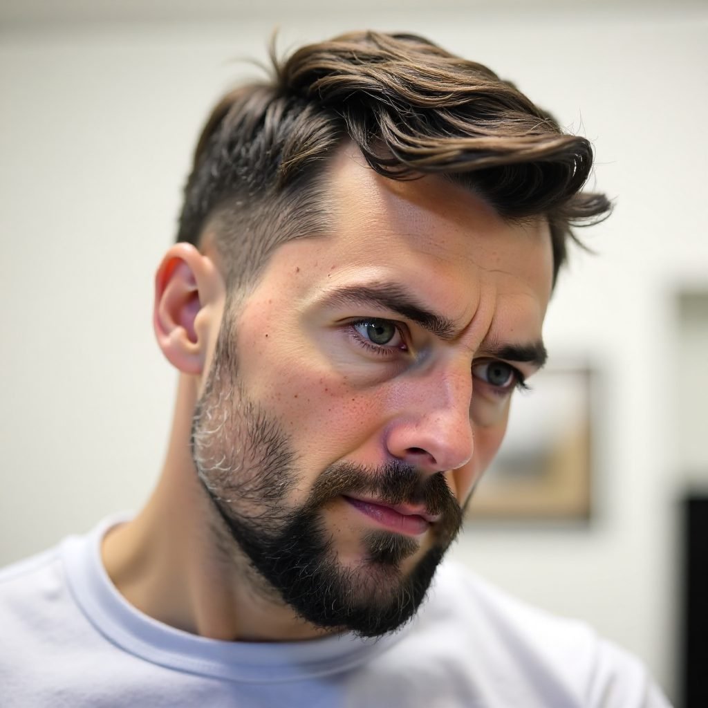 Short Curly Cut with Facial Hair