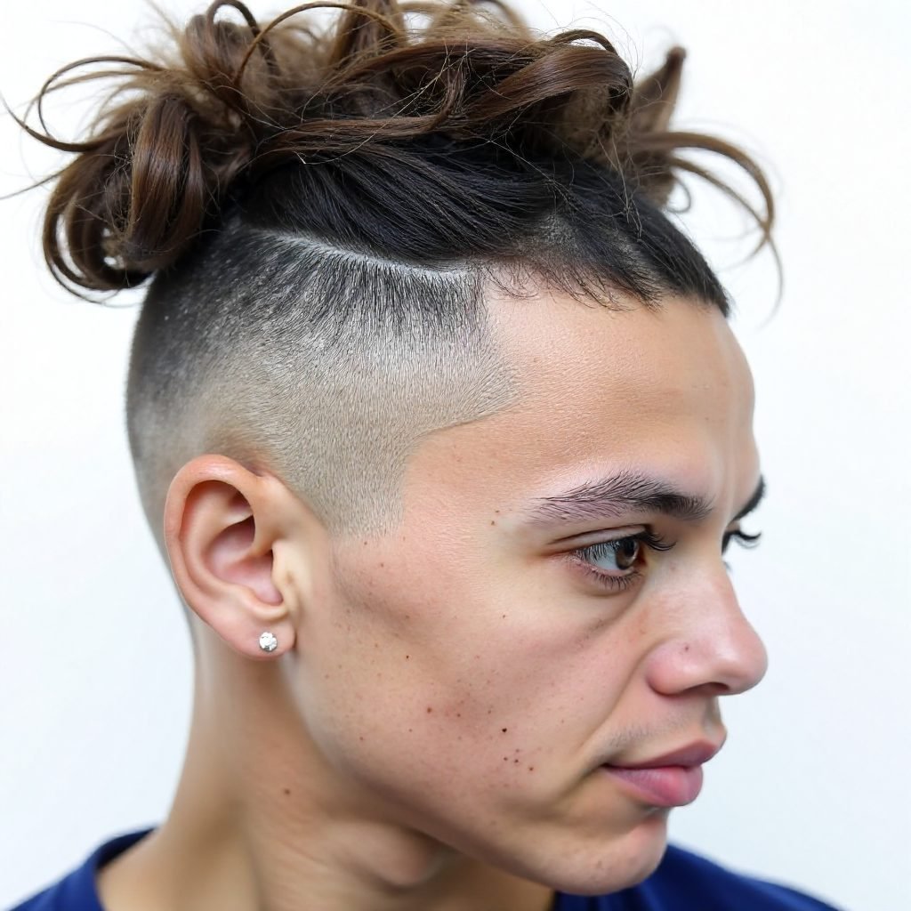 Undercut and Puffy Man Bun for Curly Hair