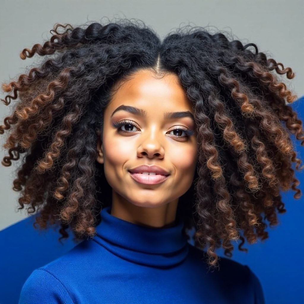 Black Curly Hair with Blonde Highlights