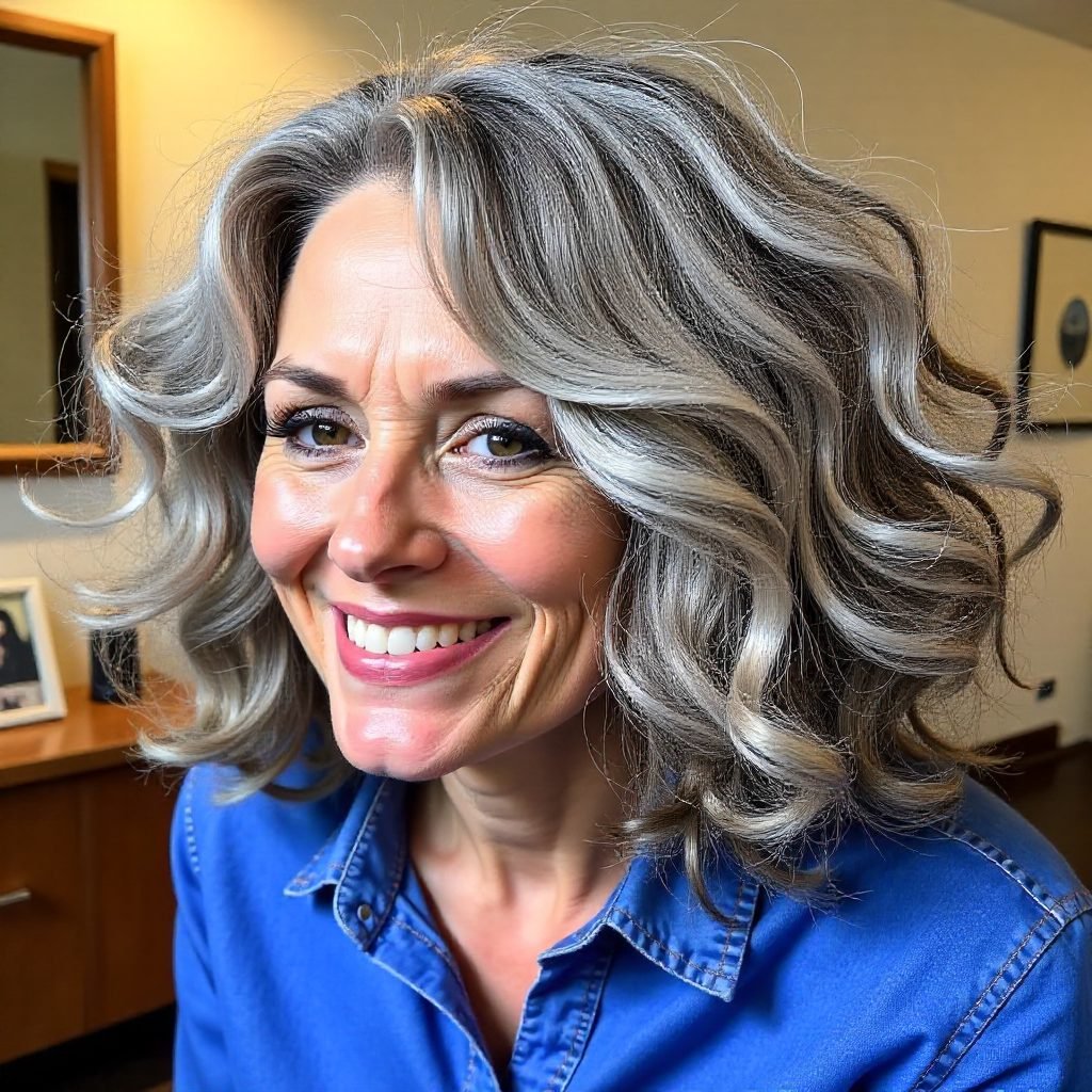 Over 60 Gray Lob for Curly Hair