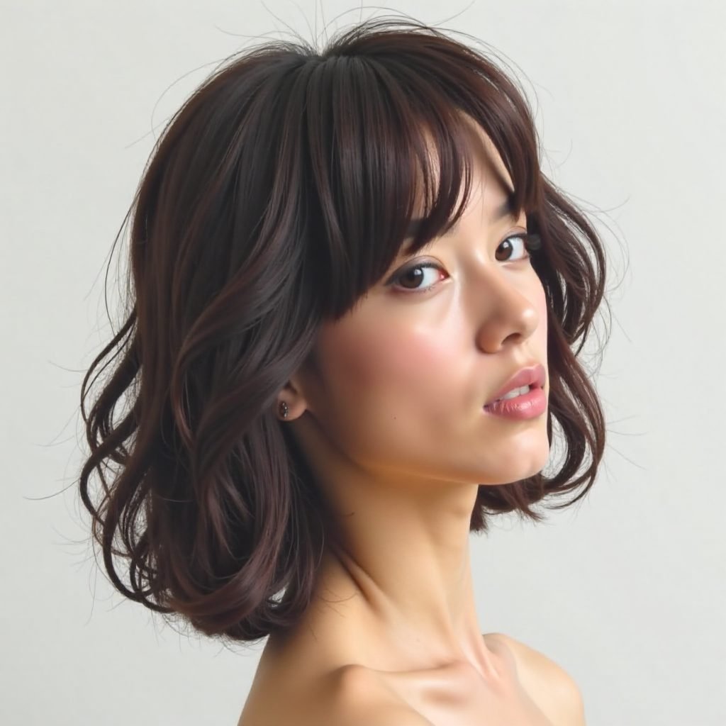 Loose Perm for Bob with Bangs