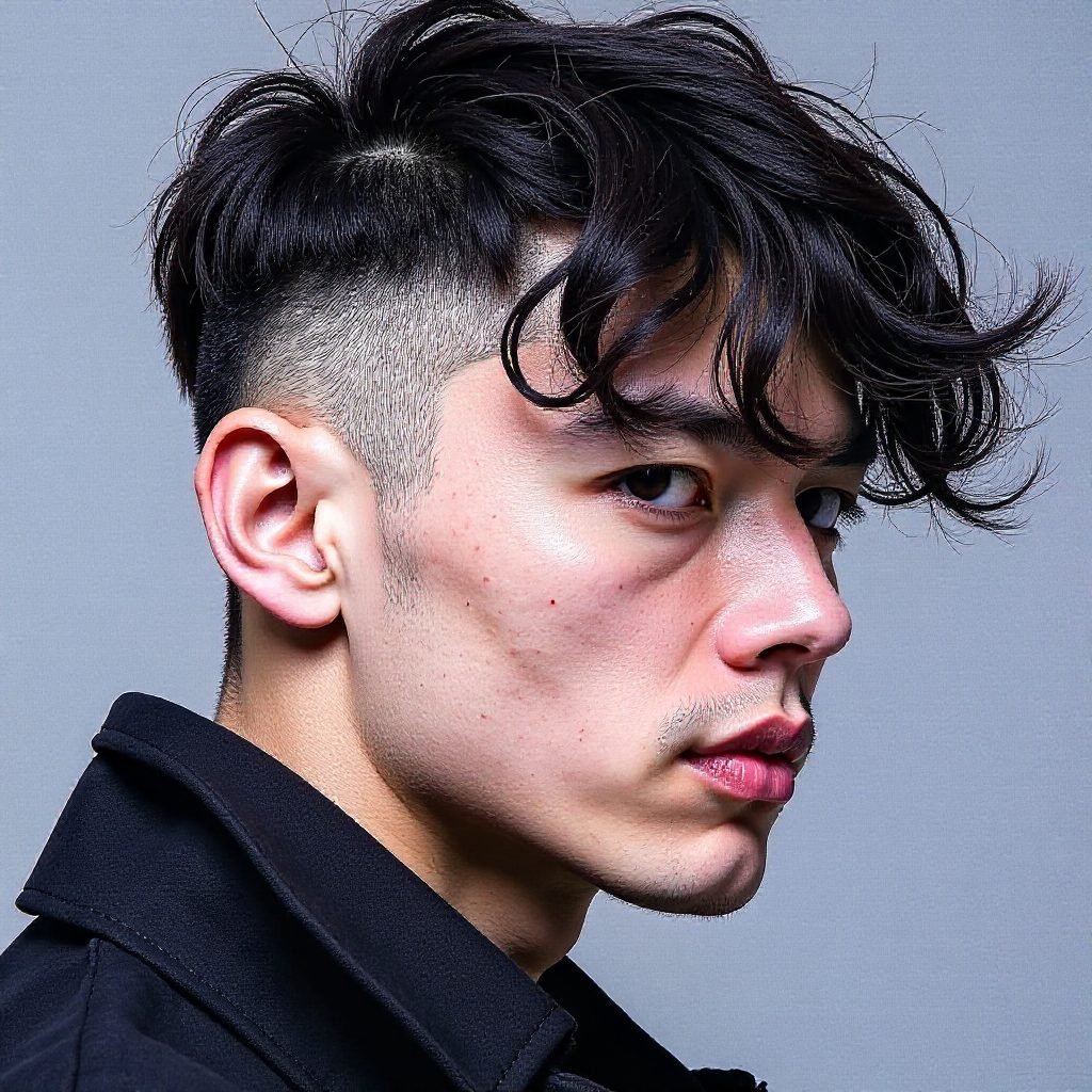 Two Lines Design for Undercut Curly Haircut